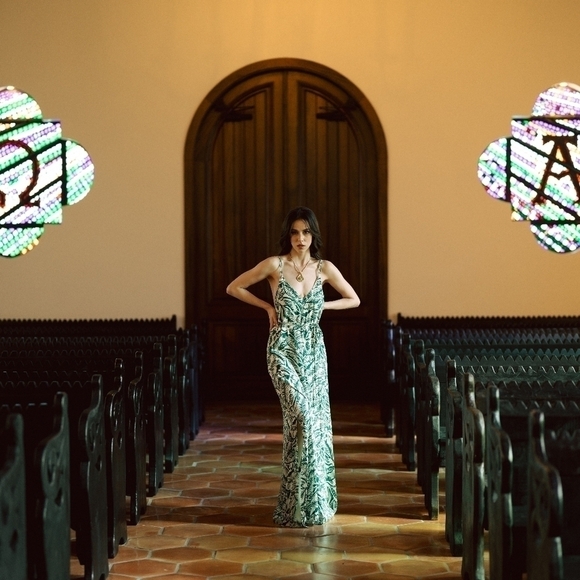 Harlyn Tropical Backless Maxi Dress Green Small bohemian beach resortwear summer - Picture 4 of 14